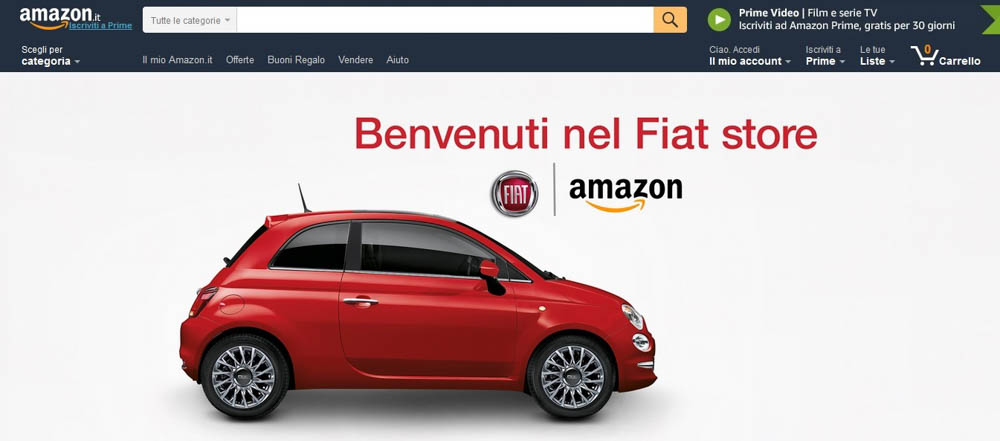 sprzedaż samochodów online, Fiat 500, Amazon