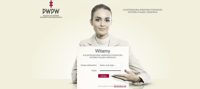rejestracja samochodu online, elektroniczna skrzynka podawcza pojazd i kierowca, polska wytwórnia papierów wartościowych